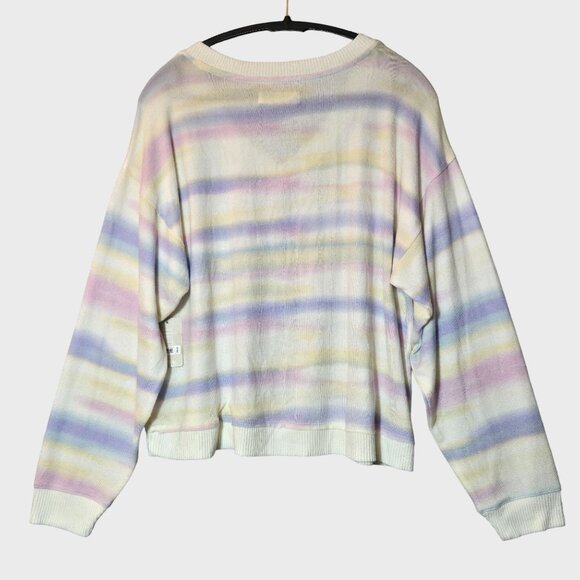 Lucky Brand Cloud Soft Jersey Shirt V-Neck White Rainbow Striped Size L NWT - Picture 4 of 9